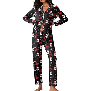 image:imageEkouaer Pajamas Womens Long Sleeve Sleepwear Soft Button Down Loungewear Pjs Lounge Set Nightwear XSXXLChristmas Black With Snowman