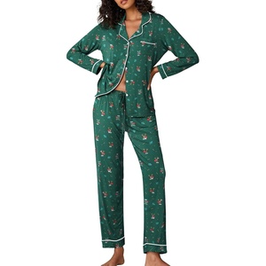 image:imageEkouaer Pajamas Womens Long Sleeve Sleepwear Soft Button Down Loungewear Pjs Lounge Set Nightwear XSXXLChristmas Green With Elk