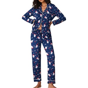 image:imageEkouaer Pajamas Womens Long Sleeve Sleepwear Soft Button Down Loungewear Pjs Lounge Set Nightwear XSXXLChristmas Navy