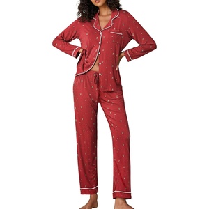 image:imageEkouaer Pajamas Womens Long Sleeve Sleepwear Soft Button Down Loungewear Pjs Lounge Set Nightwear XSXXLChristmas Tree