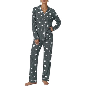 image:imageEkouaer Pajamas Womens Long Sleeve Sleepwear Soft Button Down Loungewear Pjs Lounge Set Nightwear XSXXLDark Grey White Stars