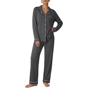 image:imageEkouaer Pajamas Womens Long Sleeve Sleepwear Soft Button Down Loungewear Pjs Lounge Set Nightwear XSXXLDeep Flower Gray