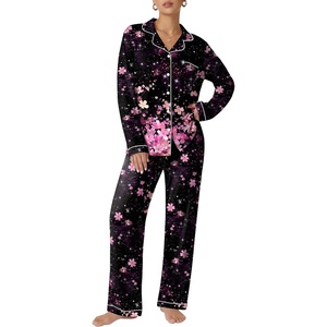 image:imageEkouaer Pajamas Womens Long Sleeve Sleepwear Soft Button Down Loungewear Pjs Lounge Set Nightwear XSXXLFloral Black Pink