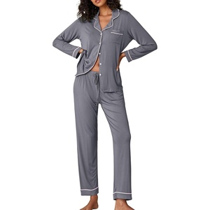 image:imageEkouaer Pajamas Womens Long Sleeve Sleepwear Soft Button Down Loungewear Pjs Lounge Set Nightwear XSXXLGray