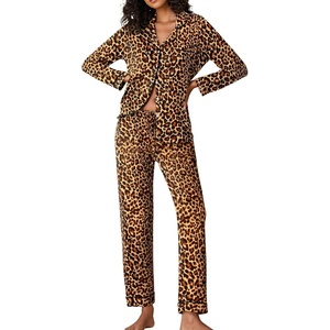 image:imageEkouaer Pajamas Womens Long Sleeve Sleepwear Soft Button Down Loungewear Pjs Lounge Set Nightwear XSXXLLeopard