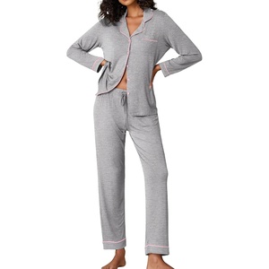 image:imageEkouaer Pajamas Womens Long Sleeve Sleepwear Soft Button Down Loungewear Pjs Lounge Set Nightwear XSXXLLight Grey