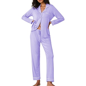 image:imageEkouaer Pajamas Womens Long Sleeve Sleepwear Soft Button Down Loungewear Pjs Lounge Set Nightwear XSXXLLilac