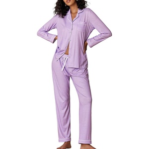 image:imageEkouaer Pajamas Womens Long Sleeve Sleepwear Soft Button Down Loungewear Pjs Lounge Set Nightwear XSXXLLilac With White Dots
