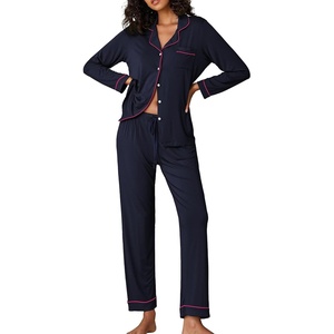 image:imageEkouaer Pajamas Womens Long Sleeve Sleepwear Soft Button Down Loungewear Pjs Lounge Set Nightwear XSXXLNavy