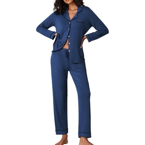 image:imageEkouaer Pajamas Womens Long Sleeve Sleepwear Soft Button Down Loungewear Pjs Lounge Set Nightwear XSXXLNavy Blue
