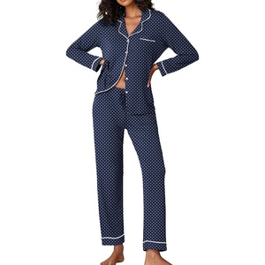 image:imageEkouaer Pajamas Womens Long Sleeve Sleepwear Soft Button Down Loungewear Pjs Lounge Set Nightwear XSXXLNavy With White Dots
