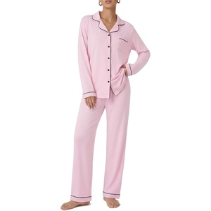 image:imageEkouaer Pajamas Womens Long Sleeve Sleepwear Soft Button Down Loungewear Pjs Lounge Set Nightwear XSXXLPink