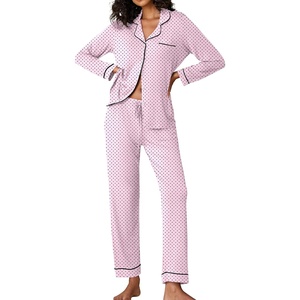 image:imageEkouaer Pajamas Womens Long Sleeve Sleepwear Soft Button Down Loungewear Pjs Lounge Set Nightwear XSXXLPink With Black Dots