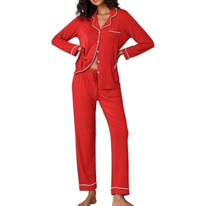 image:imageEkouaer Pajamas Womens Long Sleeve Sleepwear Soft Button Down Loungewear Pjs Lounge Set Nightwear XSXXLRed