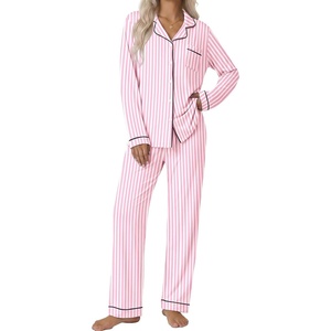 image:imageEkouaer Pajamas Womens Long Sleeve Sleepwear Soft Button Down Loungewear Pjs Lounge Set Nightwear XSXXLStriped Pink
