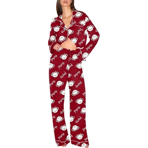image:imageEkouaer Pajamas Womens Long Sleeve Sleepwear Soft Button Down Loungewear Pjs Lounge Set Nightwear XSXXLTeddy Wine
