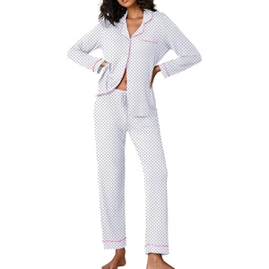 image:imageEkouaer Pajamas Womens Long Sleeve Sleepwear Soft Button Down Loungewear Pjs Lounge Set Nightwear XSXXLWhite With Black Dots