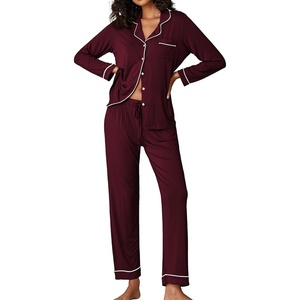 image:imageEkouaer Pajamas Womens Long Sleeve Sleepwear Soft Button Down Loungewear Pjs Lounge Set Nightwear XSXXLWine Red