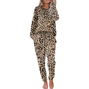 image:imageEkouaer Pajamas Womens Long Sleeve Sleepwear with Long Pants Soft Loungewear Pj Set SXXLApricot Leopard Print