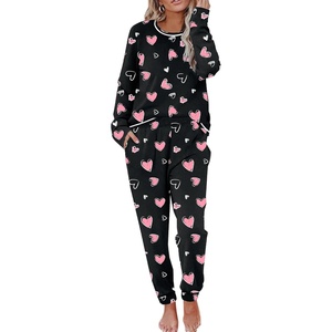 image:imageEkouaer Pajamas Womens Long Sleeve Sleepwear with Long Pants Soft Loungewear Pj Set SXXLBlack With Pink Hearts