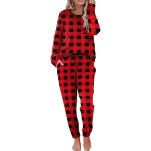 image:imageEkouaer Pajamas Womens Long Sleeve Sleepwear with Long Pants Soft Loungewear Pj Set SXXLBlack and Red Plaid