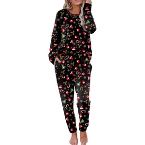 image:imageEkouaer Pajamas Womens Long Sleeve Sleepwear with Long Pants Soft Loungewear Pj Set SXXLChristmas Hat on Black