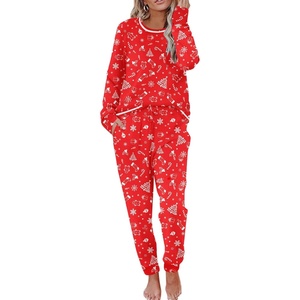 image:imageEkouaer Pajamas Womens Long Sleeve Sleepwear with Long Pants Soft Loungewear Pj Set SXXLChristmas Tree on Red