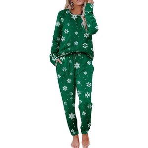 image:imageEkouaer Pajamas Womens Long Sleeve Sleepwear with Long Pants Soft Loungewear Pj Set SXXLGreen Snowflakes