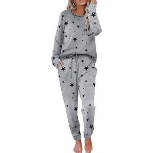 image:imageEkouaer Pajamas Womens Long Sleeve Sleepwear with Long Pants Soft Loungewear Pj Set SXXLGrey Black Star
