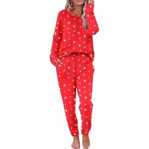 image:imageEkouaer Pajamas Womens Long Sleeve Sleepwear with Long Pants Soft Loungewear Pj Set SXXLRed Stars