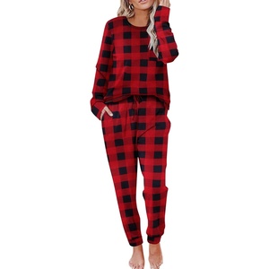 image:imageEkouaer Pajamas Womens Long Sleeve Sleepwear with Long Pants Soft Loungewear Pj Set SXXLRed and Black Plaid