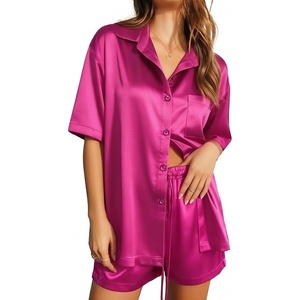 image:imageEkouaer Pajamas for Women Silk Satin Pjs Soft Sleepwear Short Sleeve Button Down Pjs Top and Shorts 2 Piece Lounge Set SXXLRose