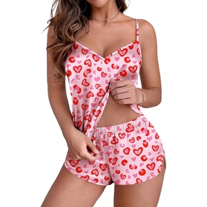 image:imageEkouaer Silk Pajamas Set for Women Satin Camisole Sleepwear Lingerie VNeck Cami Top and Shorts PjsLeopard Heart