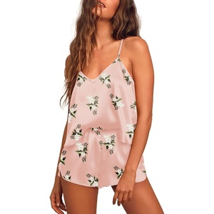image:imageEkouaer Silk Pajamas for Women Satin Cami Pjs Set V Neck Camisole Shorts Set Adjustable Strap SleepwearPink Flowers