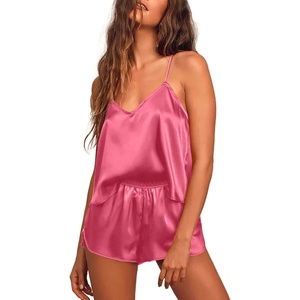 image:imageEkouaer Silk Pajamas for Women Satin Cami Pjs Set V Neck Camisole Shorts Set Adjustable Strap SleepwearWatermelon Red