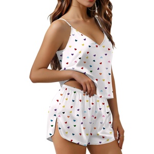 image:imageEkouaer Silk Pajamas for Women Satin Cami Pjs Set V Neck Camisole Shorts Set Adjustable Strap SleepwearWhite Heart