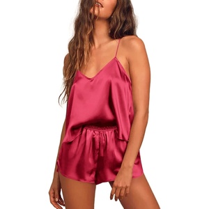 image:imageEkouaer Silk Pajamas for Women Satin Cami Pjs Set V Neck Camisole Shorts Set Adjustable Strap SleepwearWine Red
