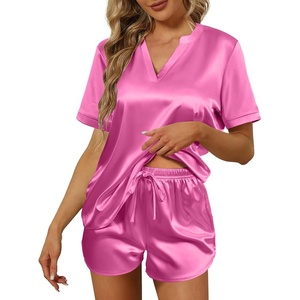 image:imageEkouaer Silk Pajamas for Women Short Sleeve Satin Sleepwear Twopiece Pjs Set Soft V Neck LoungewearSXXLHot Pink