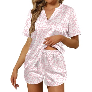 image:imageEkouaer Silk Pajamas for Women Short Sleeve Satin Sleepwear Twopiece Pjs Set Soft V Neck LoungewearSXXLWhite Pink Leopard