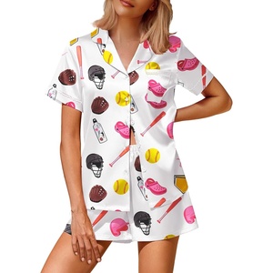 image:imageEkouaer Silk Satin Pajamas 2 Piece Pajamas for Women Set Button Down PJ Short Sleeve and Shorts Pjs Lounge SetsBall White
