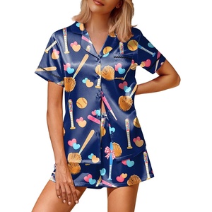 image:imageEkouaer Silk Satin Pajamas 2 Piece Pajamas for Women Set Button Down PJ Short Sleeve and Shorts Pjs Lounge SetsBat Dark Blue