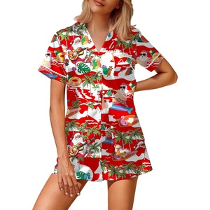 image:imageEkouaer Silk Satin Pajamas 2 Piece Pajamas for Women Set Button Down PJ Short Sleeve and Shorts Pjs Lounge SetsRedsanta Claus on Vacation