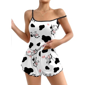 image:imageEkouaer Womens Cami Pajama Sets 2 Piece Cute Print Pjs Soft Tank Top amp Elastic Waist Shorts Camisole Lounge SetCow