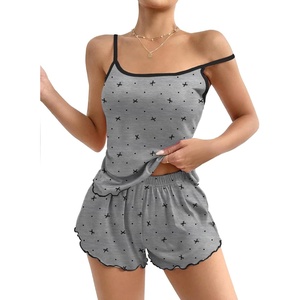 image:imageEkouaer Womens Cami Pajama Sets 2 Piece Cute Print Pjs Soft Tank Top amp Elastic Waist Shorts Camisole Lounge SetGray Bow