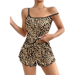 image:imageEkouaer Womens Cami Pajama Sets 2 Piece Cute Print Pjs Soft Tank Top amp Elastic Waist Shorts Camisole Lounge SetLeopard