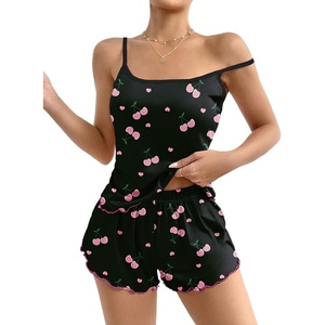 image:imageEkouaer Womens Cami Pajama Sets 2 Piece Cute Print Pjs Soft Tank Top amp Elastic Waist Shorts Camisole Lounge SetPink Cherry
