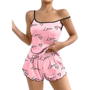 image:imageEkouaer Womens Cami Pajama Sets 2 Piece Cute Print Pjs Soft Tank Top amp Elastic Waist Shorts Camisole Lounge SetPink Love