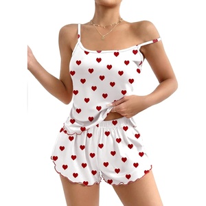 image:imageEkouaer Womens Cami Pajama Sets 2 Piece Cute Print Pjs Soft Tank Top amp Elastic Waist Shorts Camisole Lounge SetRed Heart
