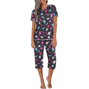 image:imageEkouaer Womens Pajama Set 2 Piece Short Sleeve Capri Pj Sets V Neck Loungewear Sleepwear with Pockets S3XLLittle Animal