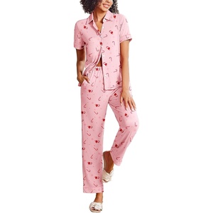 image:imageEkouaer Womens Pajama Sets 2 Piece Button Down Short Sleeve Pjs Set Soft Lounge Set with Long Pants SXXLChristmas Cane